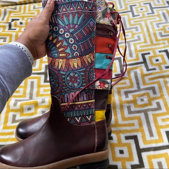 🌹Socofy Boho Tribal Brown Knee Boots Womens 7 - Picture 9 of 16